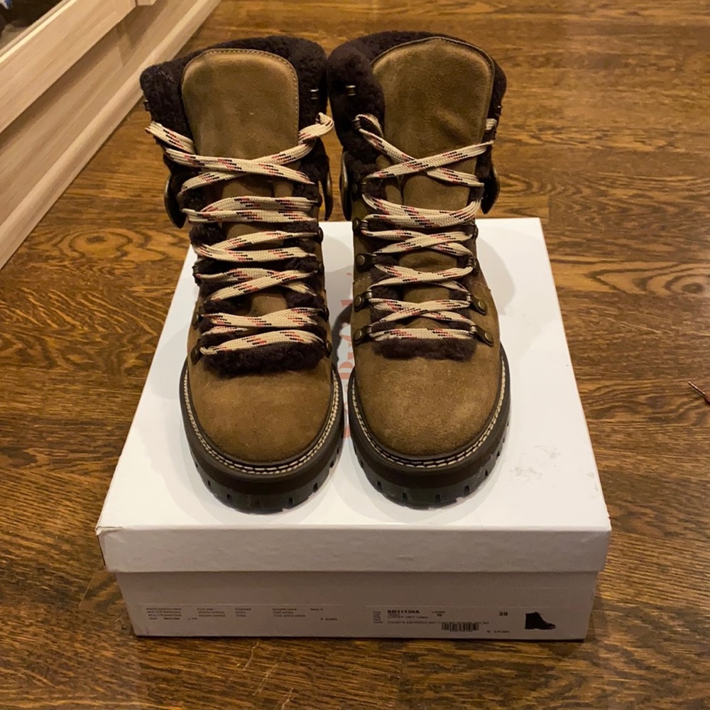 See By Chloe Brown Lace Up Boots with Sturdy Sole and Soft Suede
